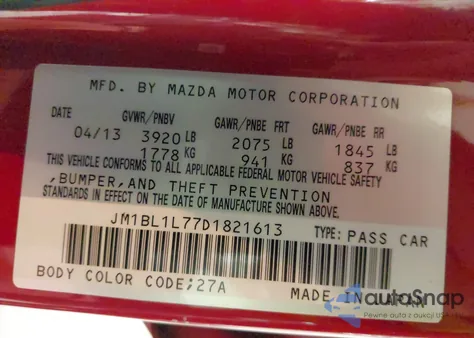 2013 Mazda Mazda3 I Touring z USA, uszkodzony, nr VIN JM1BL1L77D1821613